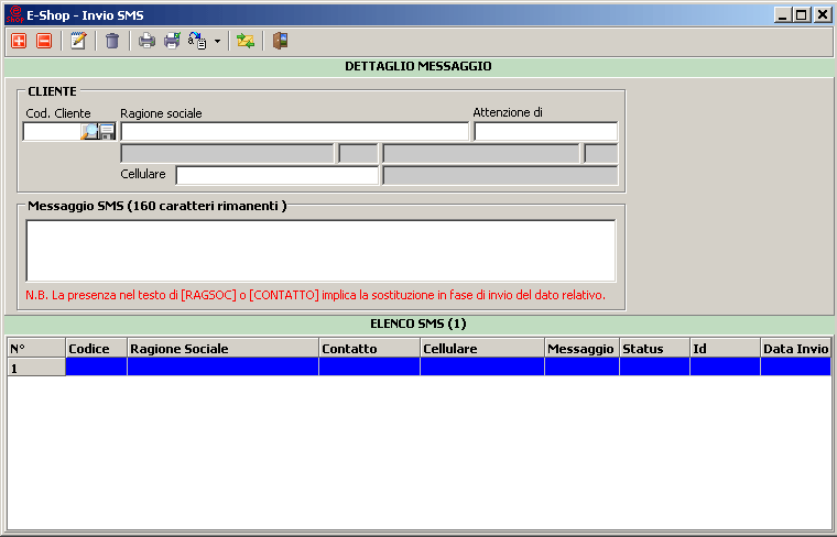 Form per l'invio di SMS.