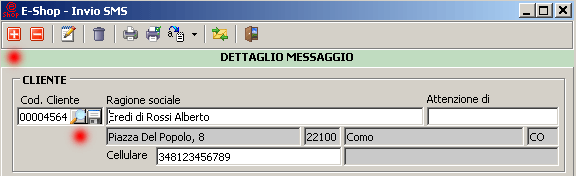 Selezione cliente e inserimento nell'elenco SMS.